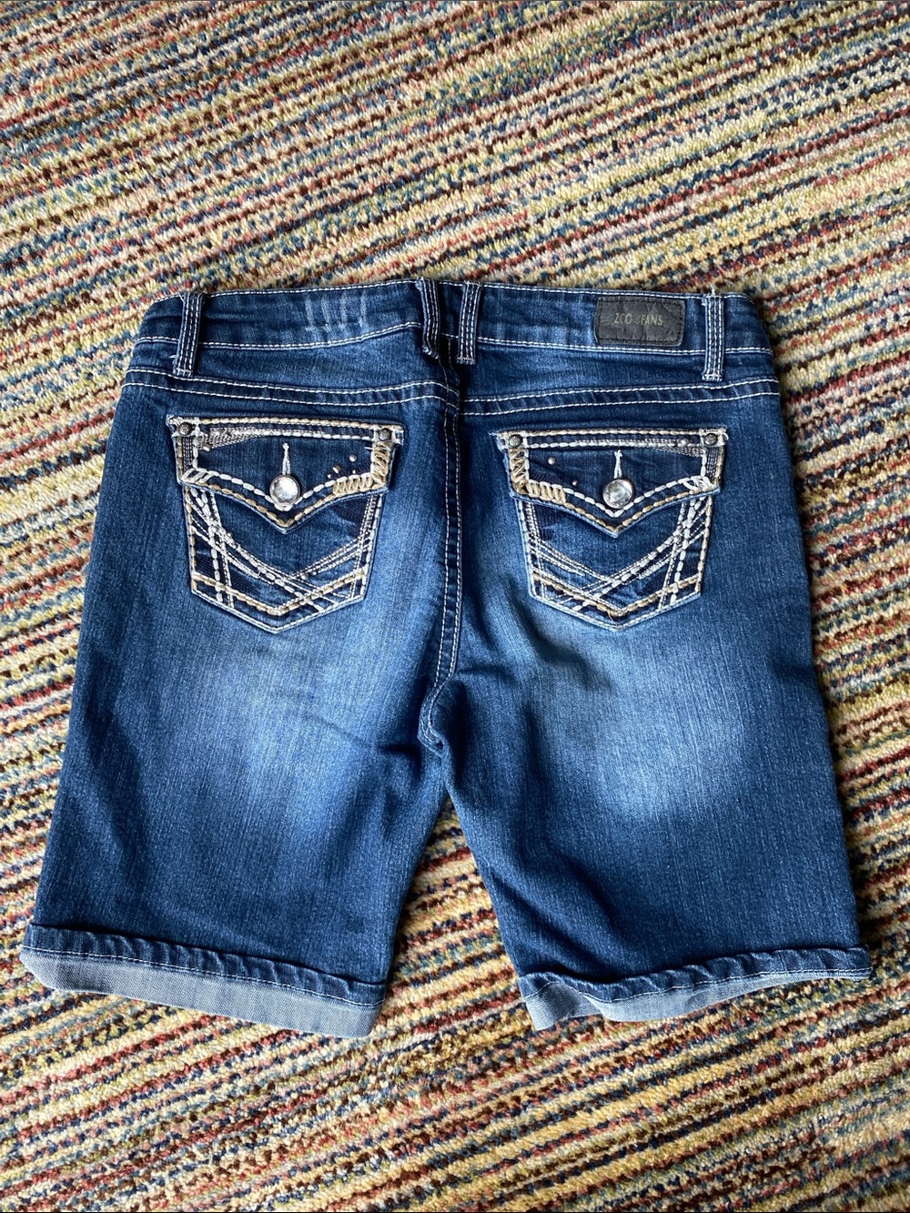 ZCO Dark Blue Embroidered Denim Shorts